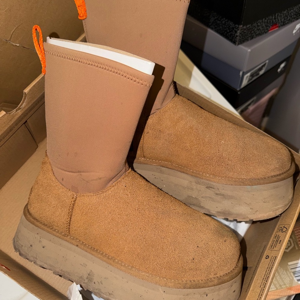 UGG Tan Platform Boots with Orange Accents